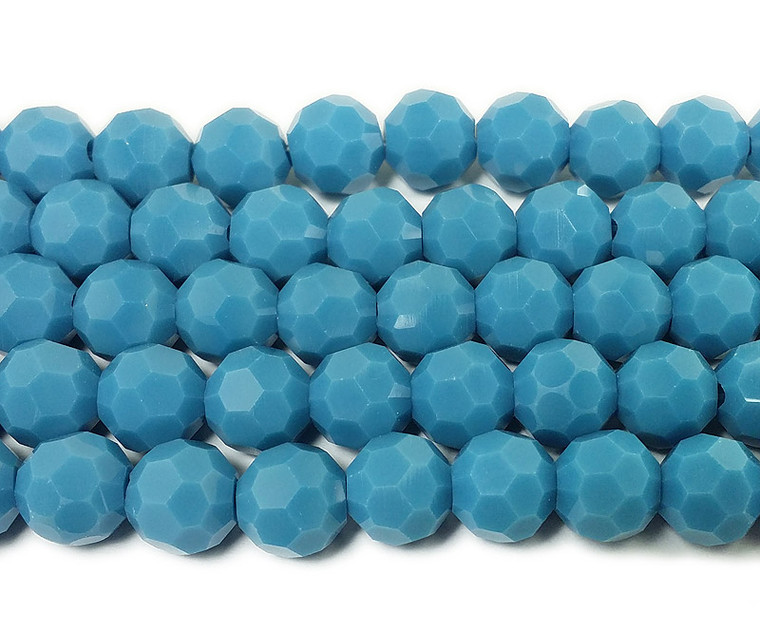 8mm 72 Beads Sea Blue Glass Faceted Round Beads