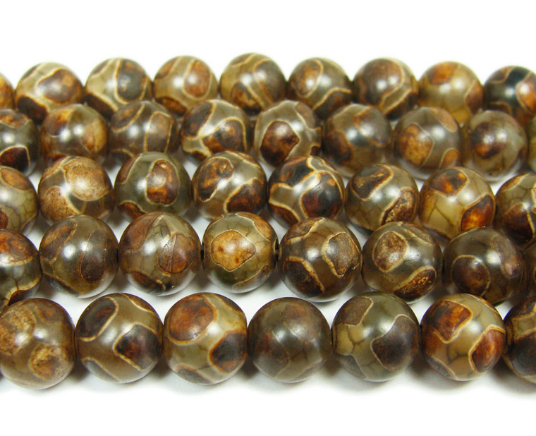 Tibetan style agate brown soccer beads (8mm, 47 beads)
