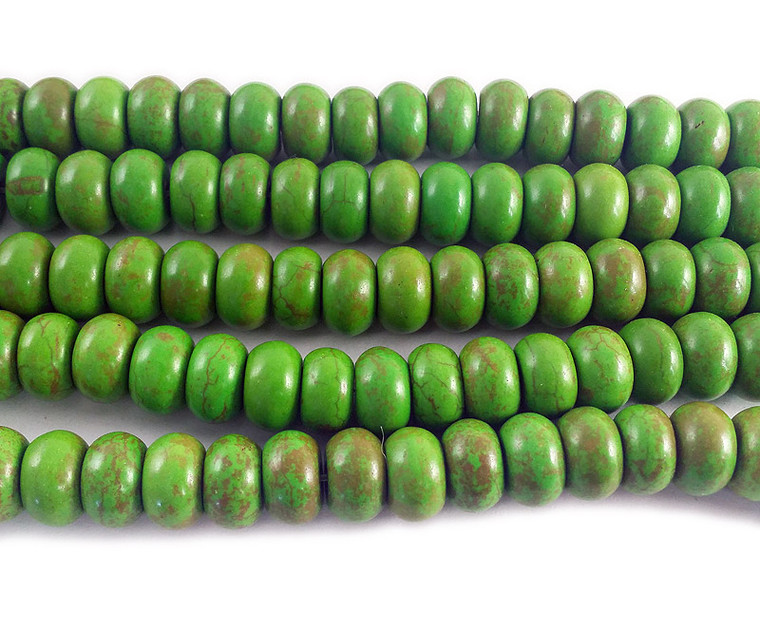 8x12mm Green Howlite Rondelle Beads