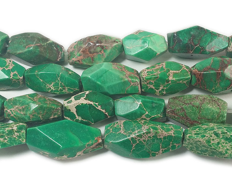 Approx 16x20mm - 18x35mm Green Imperial Jasper Large Faceted Nugget Beads