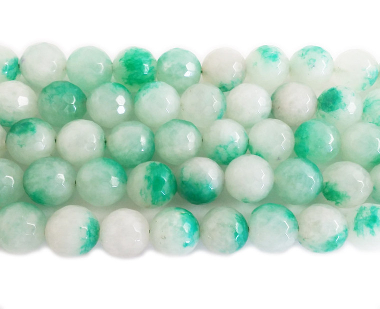 12mm Green And White Jade Faceted Round Beads