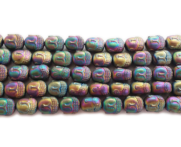 9x10mm Rainbow Hematite Matte Buddha Head Beads