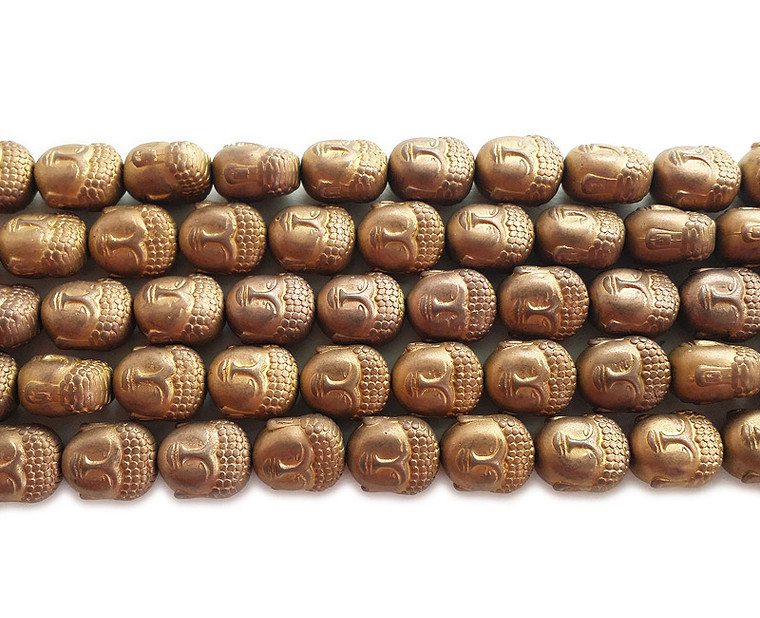 9x10mm Bronze Brown Hematite Matte Buddha Head Beads