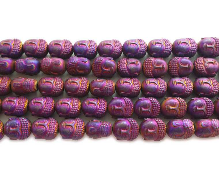 9x10mm Purple Hematite Matte Buddha Head Beads