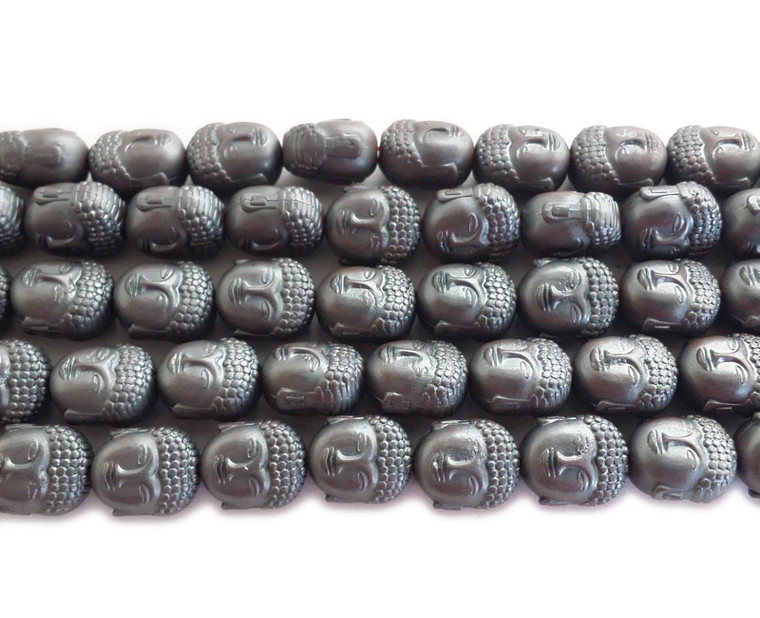 9x10mm Gray Hematite Matte Buddha Head Beads