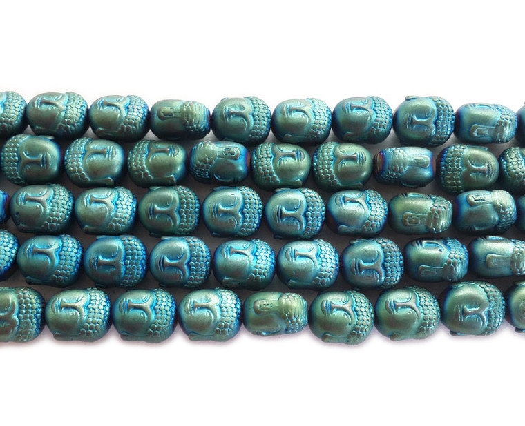 9x10mm Sea Green Hematite Matte Buddha Head Beads