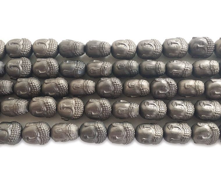 9x10mm Dark Gray Hematite Matte Buddha Head Beads