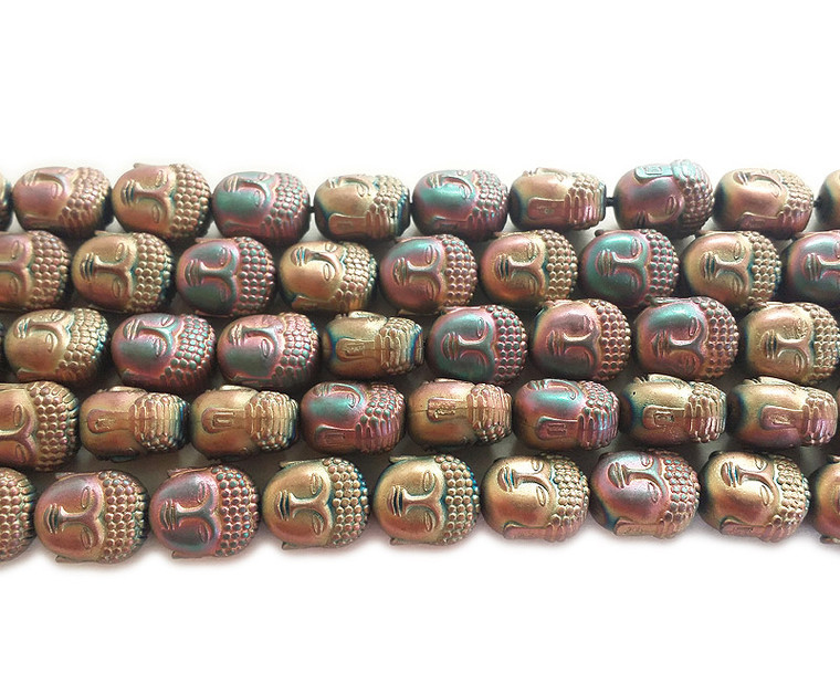 9x10mm Light Rainbow Hematite Matte Buddha Head Beads