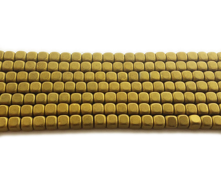 4mm Gold Hematite Matte Cube Beads