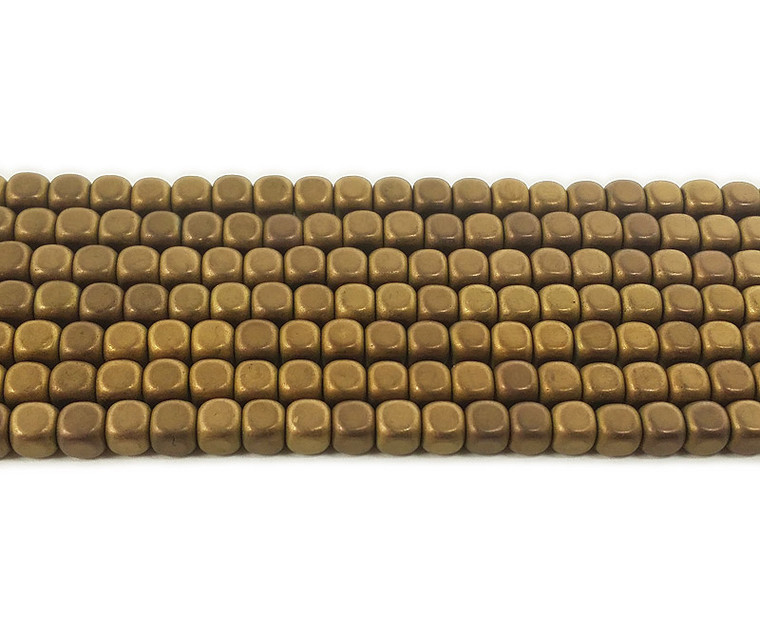 4mm Bronze Brown Hematite Matte Cube Beads