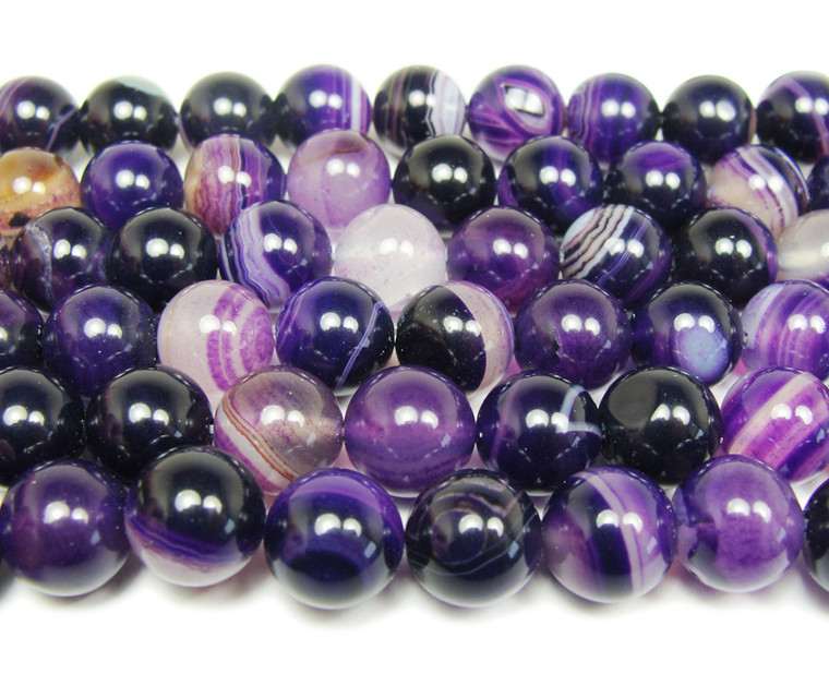 8mm 15 Inch Purple Striped Agate Plain Round Beads