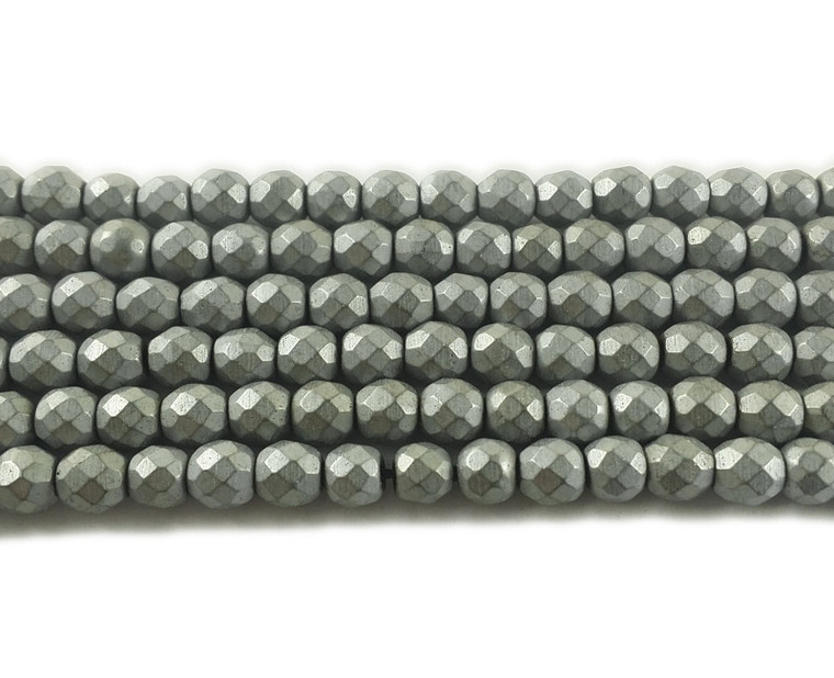 6mm Silver Hematite Matte Faceted Round Beads