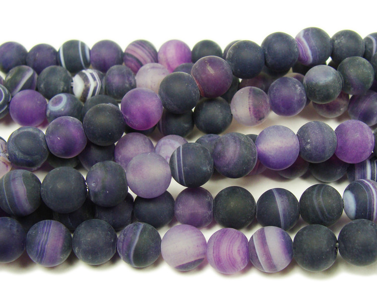 12mm 15.5 Inch Purple Striped Matte Agate Round Beads