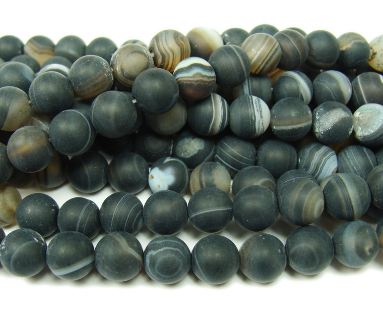 12mm 15.5 Inch Black Striped Matte Agate Round Beads