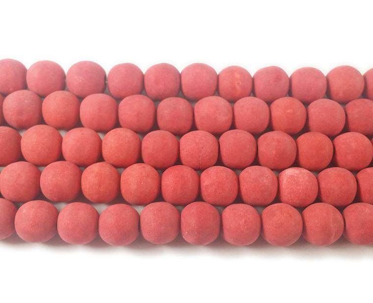 Orange red howlite matte round beads