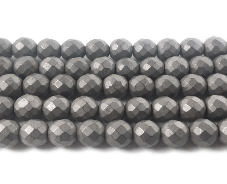 6mm Dark Gray Hematite Matte Faceted Round Beads