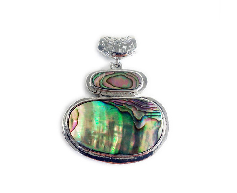 46x54mm Abalone Shell Double Oval Pendant With Metal Frame