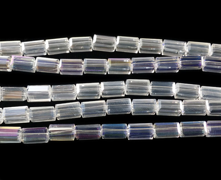 4.5x8mm Clear With Light Rainbow Ab Rectangle Glass Beads