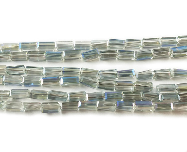3x6.5mm Gray With Sea Blue Rainbow Ab Rectangle Glass Beads