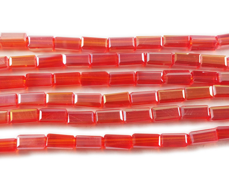 3x6.5mm Candy Red Rectangle Glass Beads