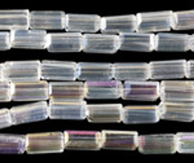 3x6.5mm Clear With Rainbow Ab Rectangle Glass Beads