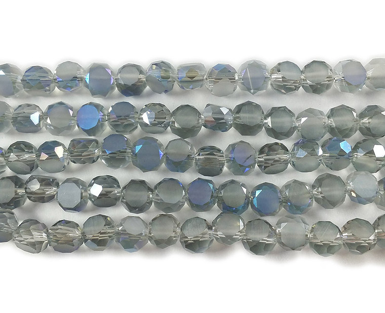 6mm Gray With Blue Ab Glass Faceted Coin Beads