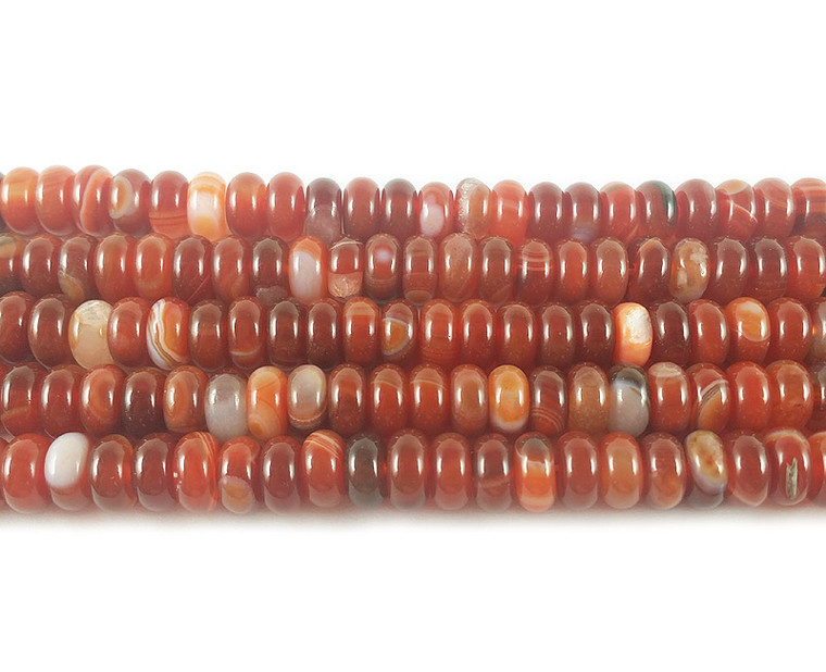 4x8mm Striped Red Agate Rondelle Beads