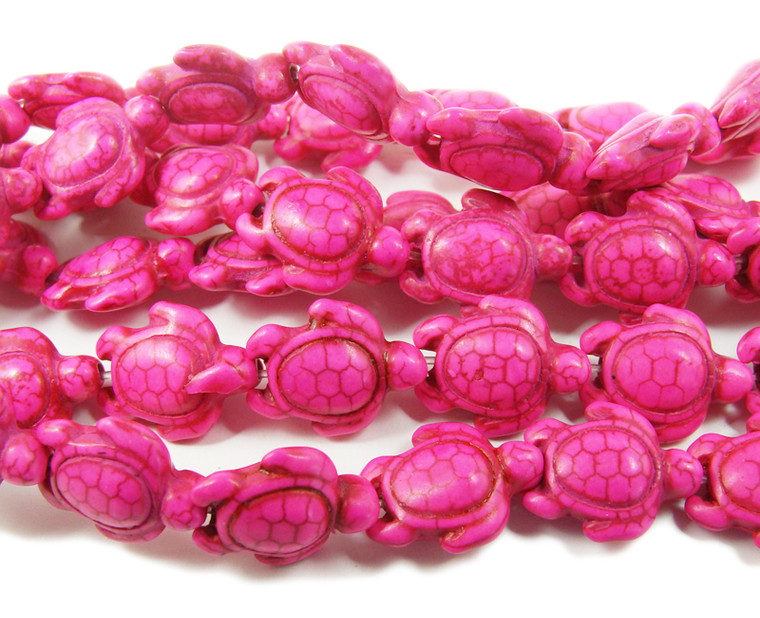 14x17mm 23 Beads Hot Pink Howlite Carved Swimming Sea Turtle Beads