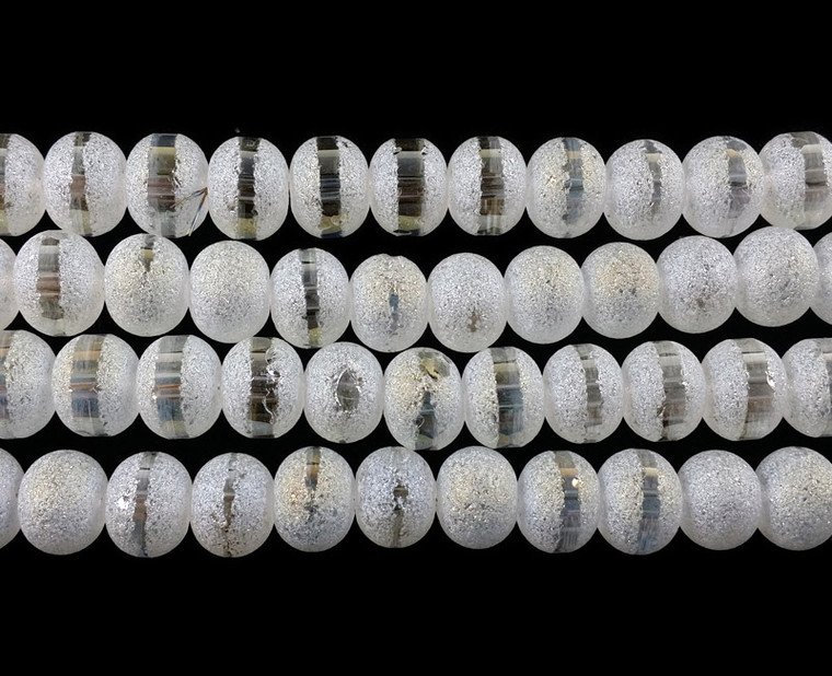 7x9mm 72 Beads White Frosted Glass Rondelles With Ab Stripe