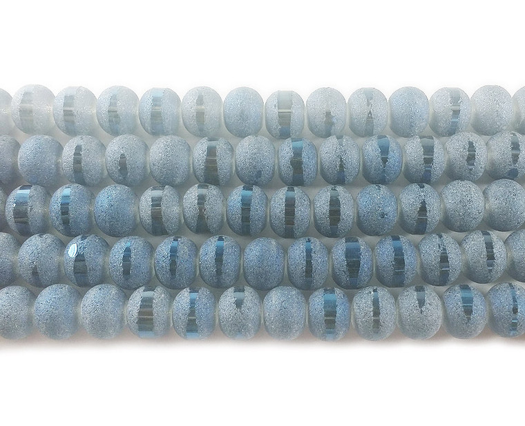 9x11mm 72 Beads Blue Frosted Glass Rondelles With Ab Stripe Style E