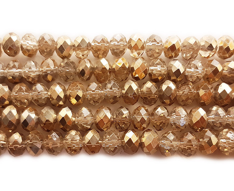 8x10mm 72 Beads 22" Smoke And Gold Glass Faceted Rondelle Beads With Ab Finish