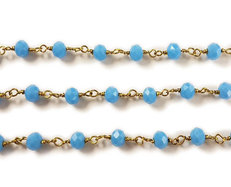 5x6mm 12 Inches Cornflower Blue Glass Rondelles With Brass Chain