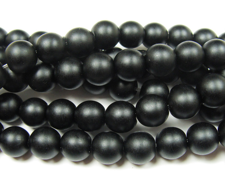 8mm 15 Inches Black Matte Glass Round Beads
