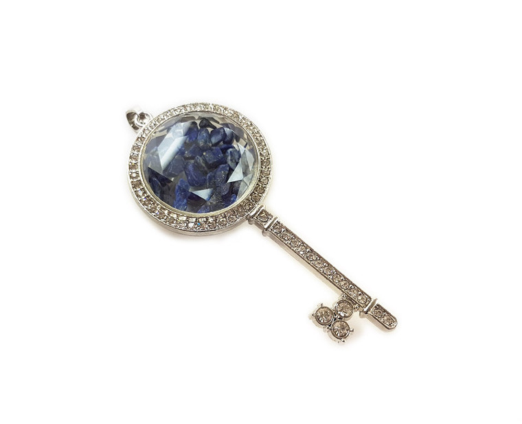 32x74mm Lapis Chips With Cz And Metal Key Pendant