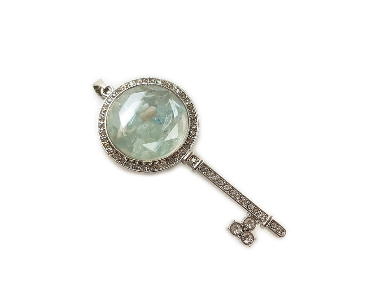 32x74mm Blue Lace Agate Chips With Cz And Metal Key Pendant
