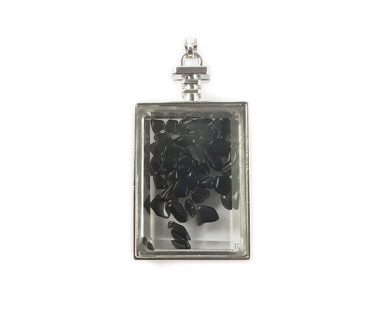 22x36mm Smoky Quartz Chips In Rectangle Glass Pendant