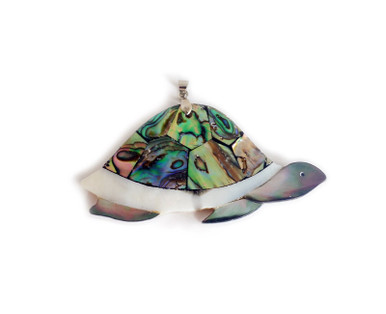 Mosaic multi shell sideways turtle pendant (38x63mm)