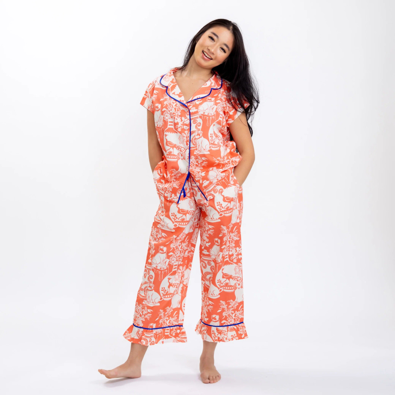 Luxe Sateen Capri PJ Set in Imperial Treasures - Monkee's of Naples