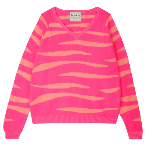 Tiger Vee Sweater in Neon Pink Coral