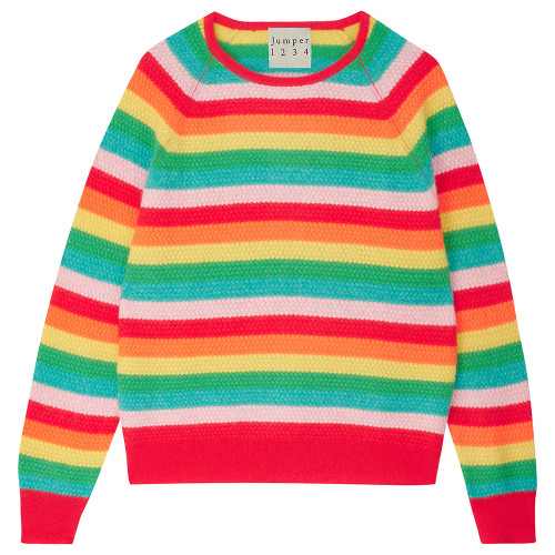 Moss Stitch Stripe Crew Sweater in Rainbow