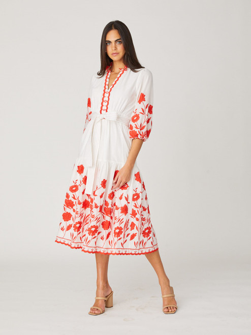 Santiago Dress in Optic White/Red
