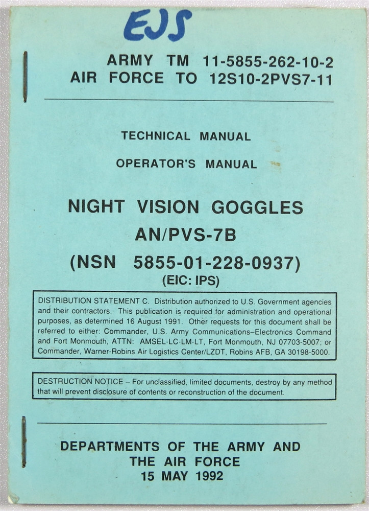 TM, Operator's Manual, Nigh Vision Googles, AN/PVS-7B