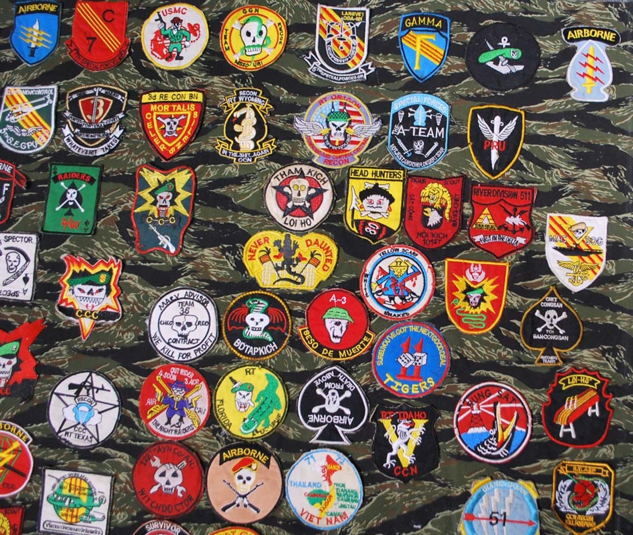 Repro VN 'In-Country' Made Patches On Tiger Stripe Material from Hessen Antique