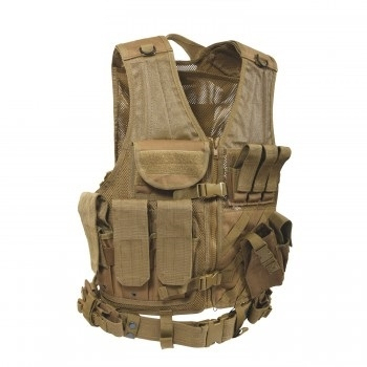 Tactical load bearing vest specifically designed for use with new MOLLE gear. MOLLE FIELD VEST in Coyote Brown. This vest lets you configure your gear the way you like and keep it that way. MILSPEC materials and construction.