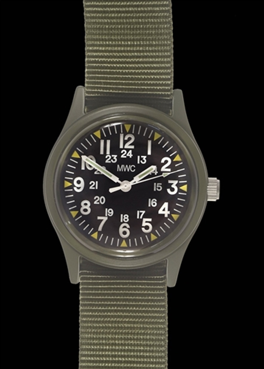Classic 1960s/70s US Pattern Olive Drab Vietnam Watch on Olive Green Military Strap from Hessen Militaria