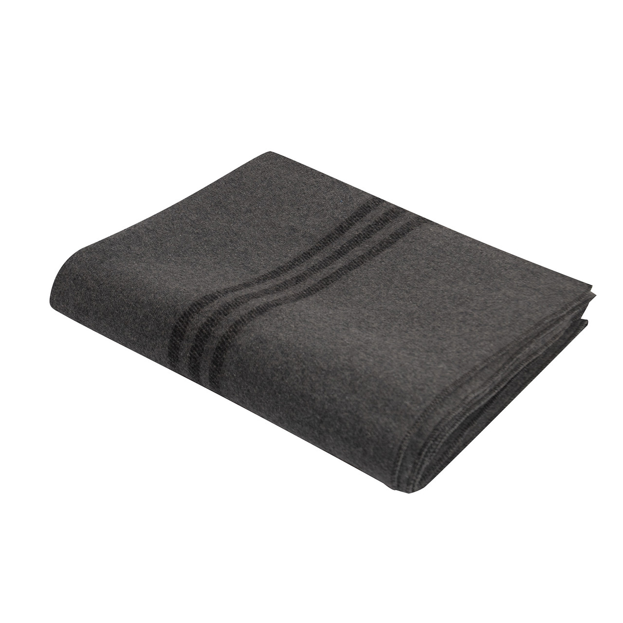 Grey Wool Blanket with 3 Black Stripes