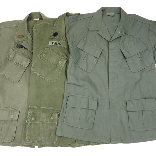 Repro Vietnam Era Jungle Fatigue Shirt compared with two originals