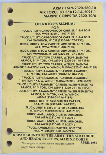 TM 9-2320-280-10 Operators Manual - HMMWV