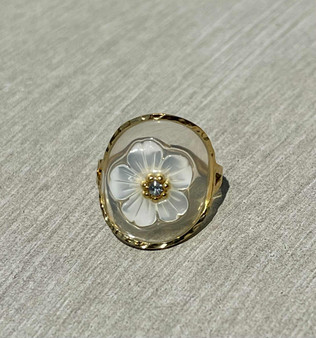 White Flower Adjustable Gold Ring