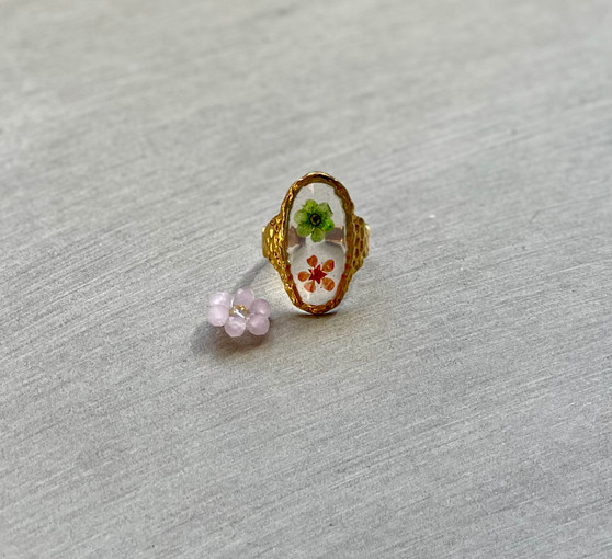 2 Flowers Gold Adjustable Ring